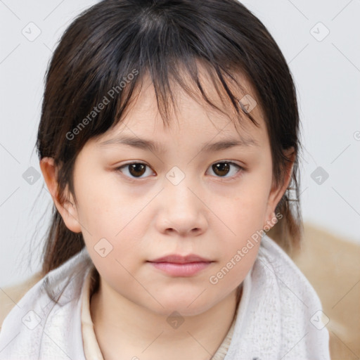 Neutral white child female with medium  brown hair and brown eyes