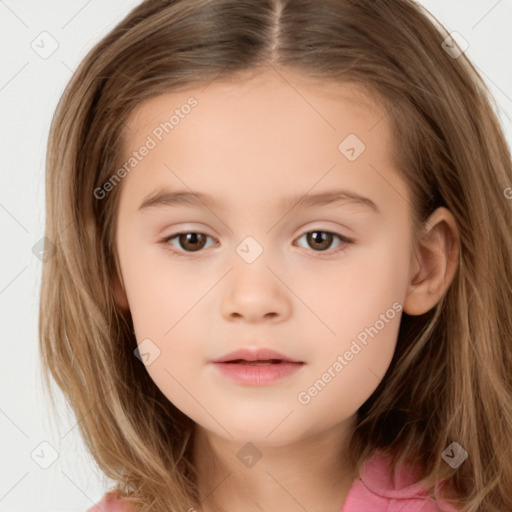 Neutral white child female with long  brown hair and brown eyes