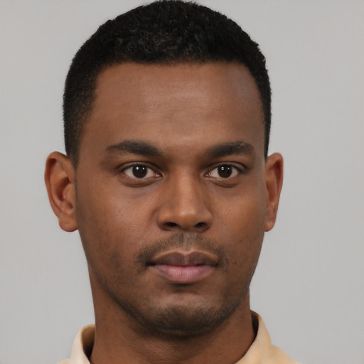 Neutral black young-adult male with short  brown hair and brown eyes