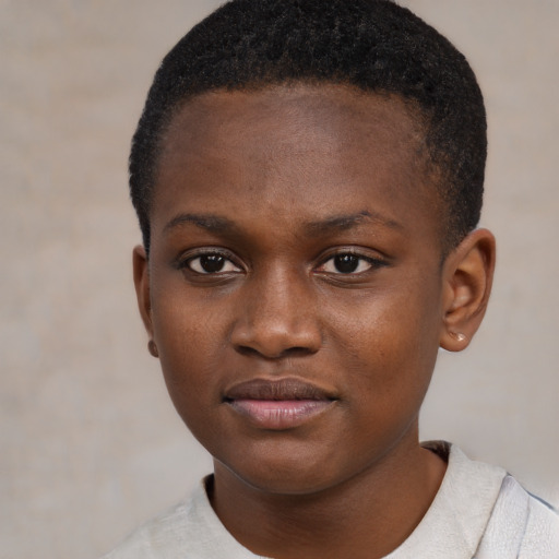 Neutral black child female with short  black hair and brown eyes