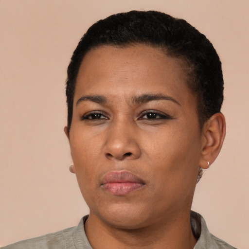 Neutral latino young-adult female with short  black hair and brown eyes