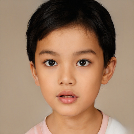 Neutral asian child female with short  brown hair and brown eyes