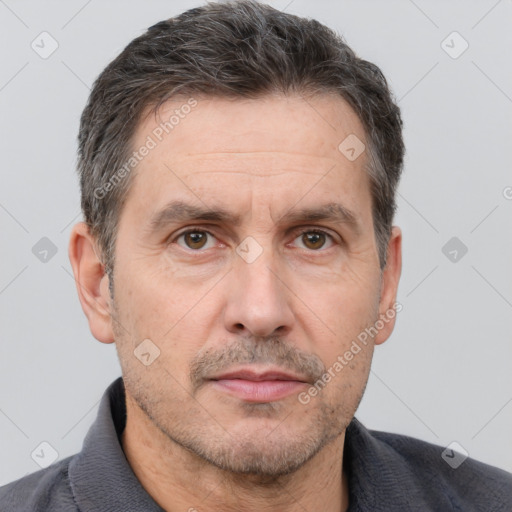 Neutral white adult male with short  brown hair and brown eyes