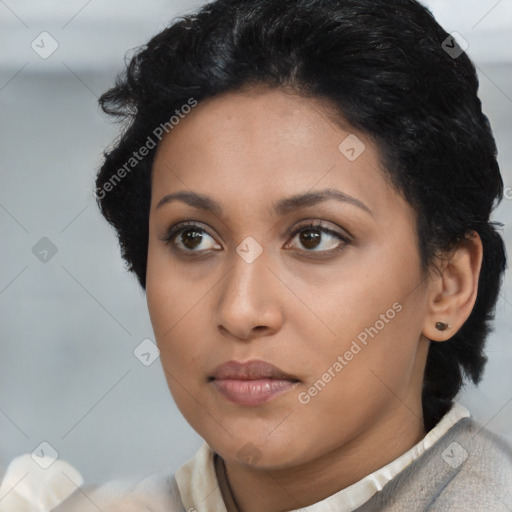 Neutral black young-adult female with short  brown hair and brown eyes