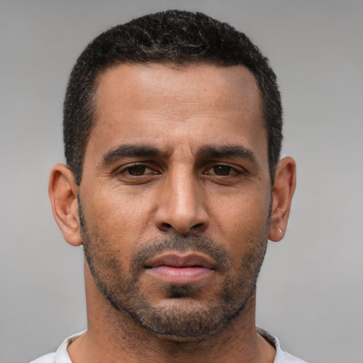 Neutral white adult male with short  brown hair and brown eyes