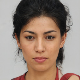 Neutral asian young-adult female with medium  brown hair and brown eyes