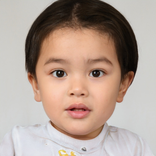 Neutral white child female with short  brown hair and brown eyes