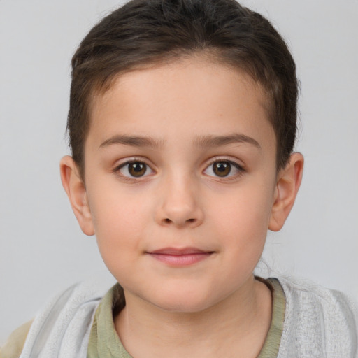 Neutral white child female with short  brown hair and brown eyes