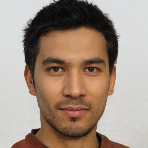 Neutral asian young-adult male with short  brown hair and brown eyes