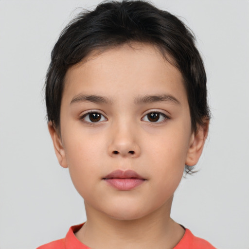 Neutral asian child female with short  brown hair and brown eyes