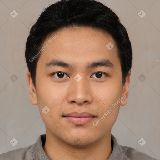 Neutral asian young-adult male with short  black hair and brown eyes