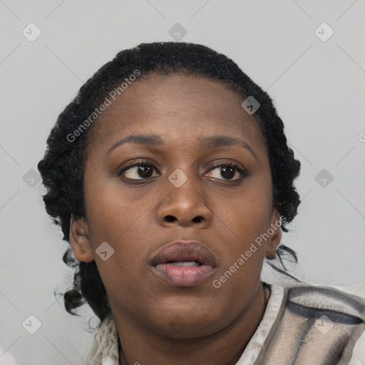Neutral black young-adult female with short  brown hair and brown eyes