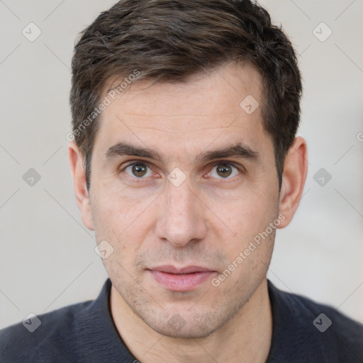 Neutral white adult male with short  brown hair and brown eyes