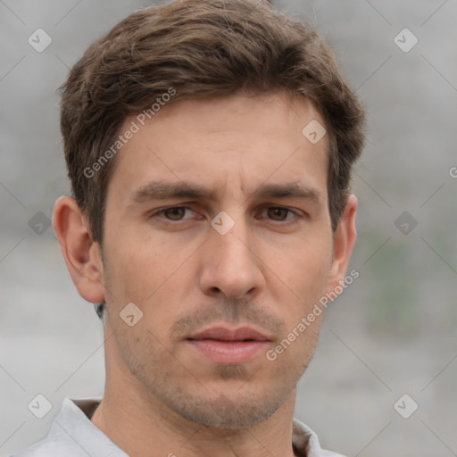 Neutral white adult male with short  brown hair and brown eyes