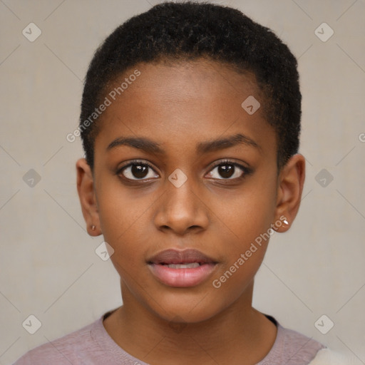 Neutral black young-adult female with short  brown hair and brown eyes