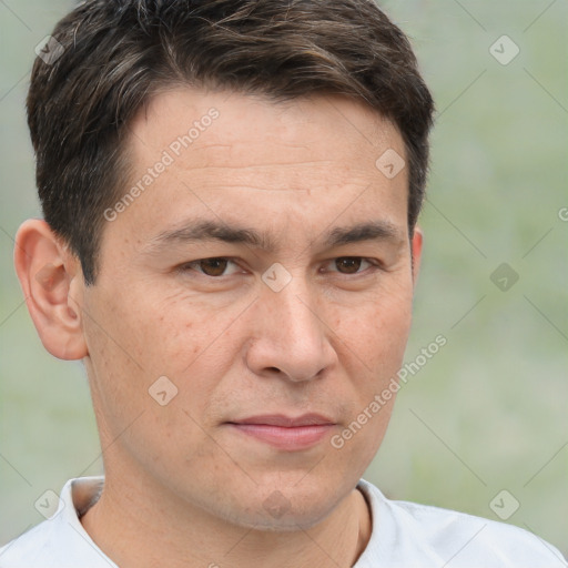 Neutral white adult male with short  brown hair and brown eyes