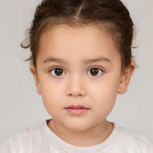 Neutral white child female with short  brown hair and brown eyes