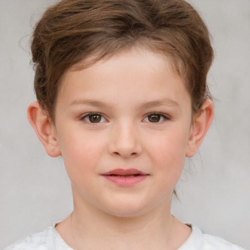 Neutral white child female with short  brown hair and brown eyes