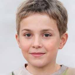 Joyful white child male with short  brown hair and brown eyes