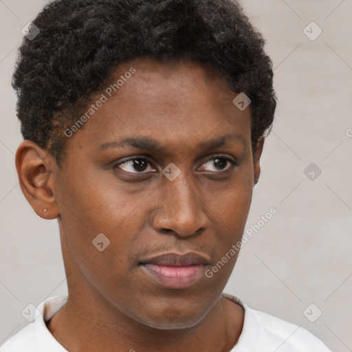 Neutral black young-adult male with short  brown hair and brown eyes