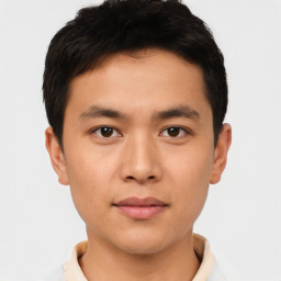 Neutral asian young-adult male with short  brown hair and brown eyes