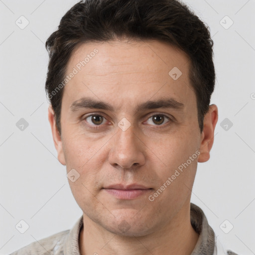 Neutral white adult male with short  brown hair and brown eyes