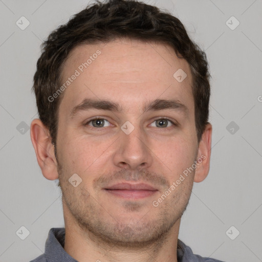 Neutral white adult male with short  brown hair and brown eyes