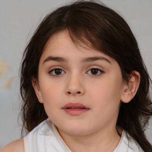 Neutral white child female with medium  brown hair and brown eyes