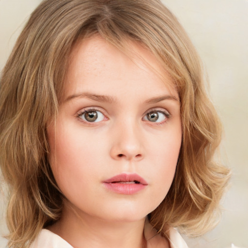 Neutral white child female with medium  brown hair and green eyes