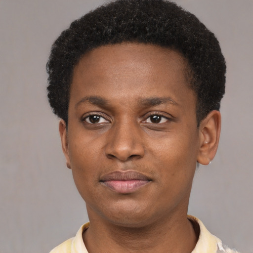 Neutral black young-adult male with short  brown hair and brown eyes