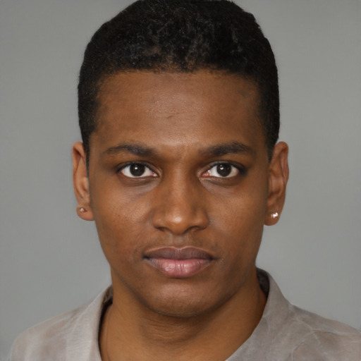 Neutral black young-adult male with short  brown hair and brown eyes