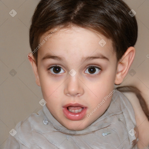 Neutral white child female with short  brown hair and brown eyes