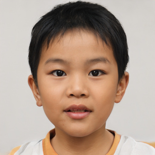 Neutral asian child male with short  brown hair and brown eyes