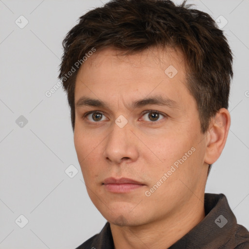 Neutral white adult male with short  brown hair and brown eyes