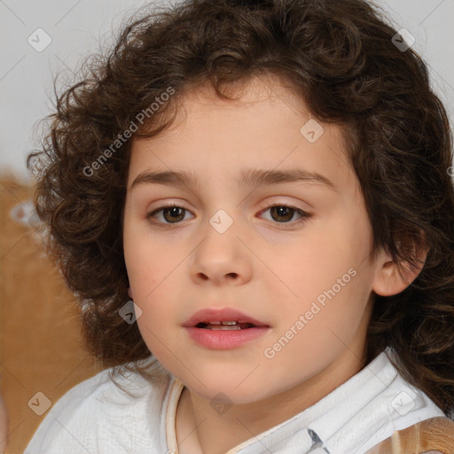 Neutral white child female with medium  brown hair and brown eyes