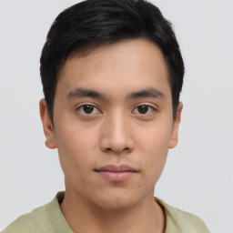 Neutral asian young-adult male with short  brown hair and brown eyes