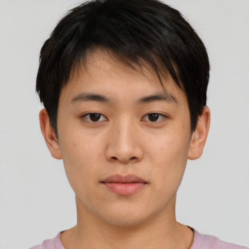 Neutral asian young-adult male with short  brown hair and brown eyes