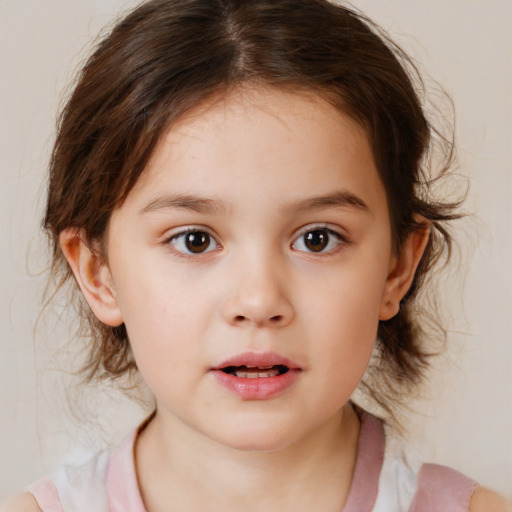 Neutral white child female with medium  brown hair and brown eyes