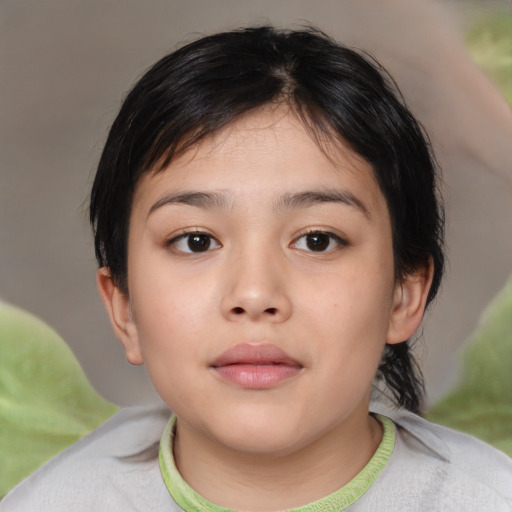 Neutral asian child female with medium  brown hair and brown eyes