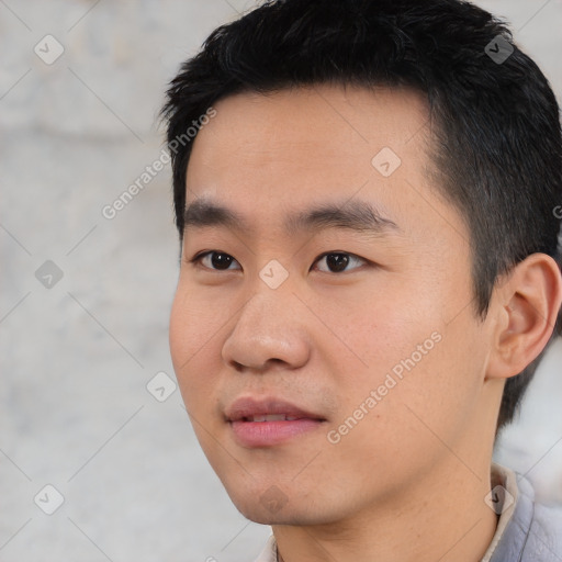 Neutral asian young-adult male with short  black hair and brown eyes