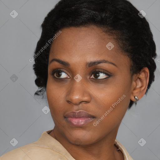 Neutral black young-adult female with short  brown hair and brown eyes