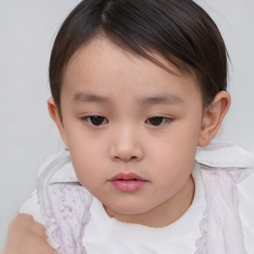 Neutral white child female with short  brown hair and brown eyes