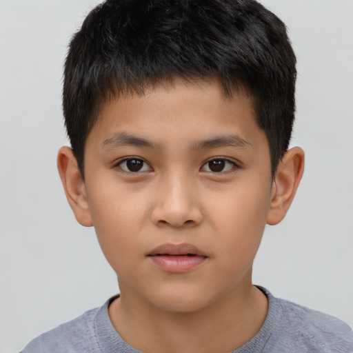 Neutral asian child male with short  brown hair and brown eyes