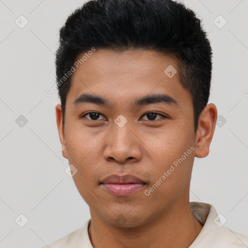 Neutral asian young-adult male with short  black hair and brown eyes