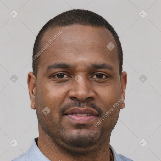 Neutral latino young-adult male with short  brown hair and brown eyes