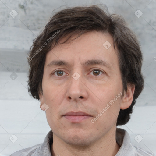 Neutral white adult male with short  brown hair and brown eyes