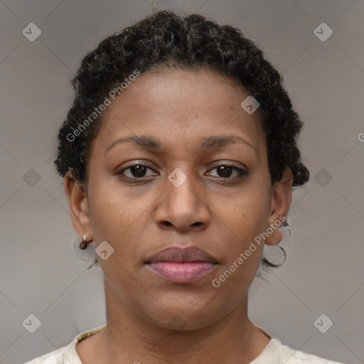 Neutral black young-adult female with short  brown hair and brown eyes