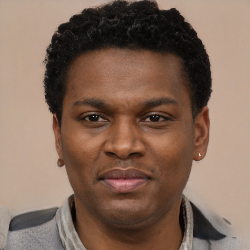 Neutral latino adult male with short  black hair and brown eyes