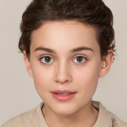 Neutral white young-adult female with short  brown hair and brown eyes