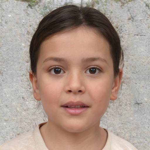 Neutral white child female with short  brown hair and brown eyes